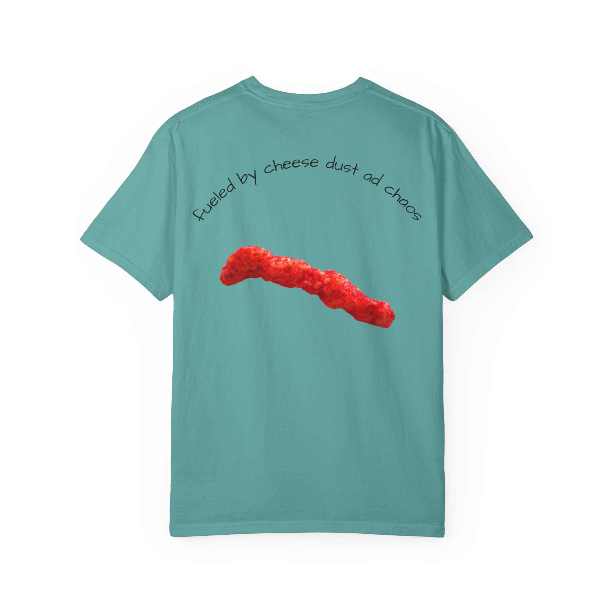 T-Shirt — "Smacked by Cheese Dust and Chaos" Graphic Tee (Snack Lover Novelty)