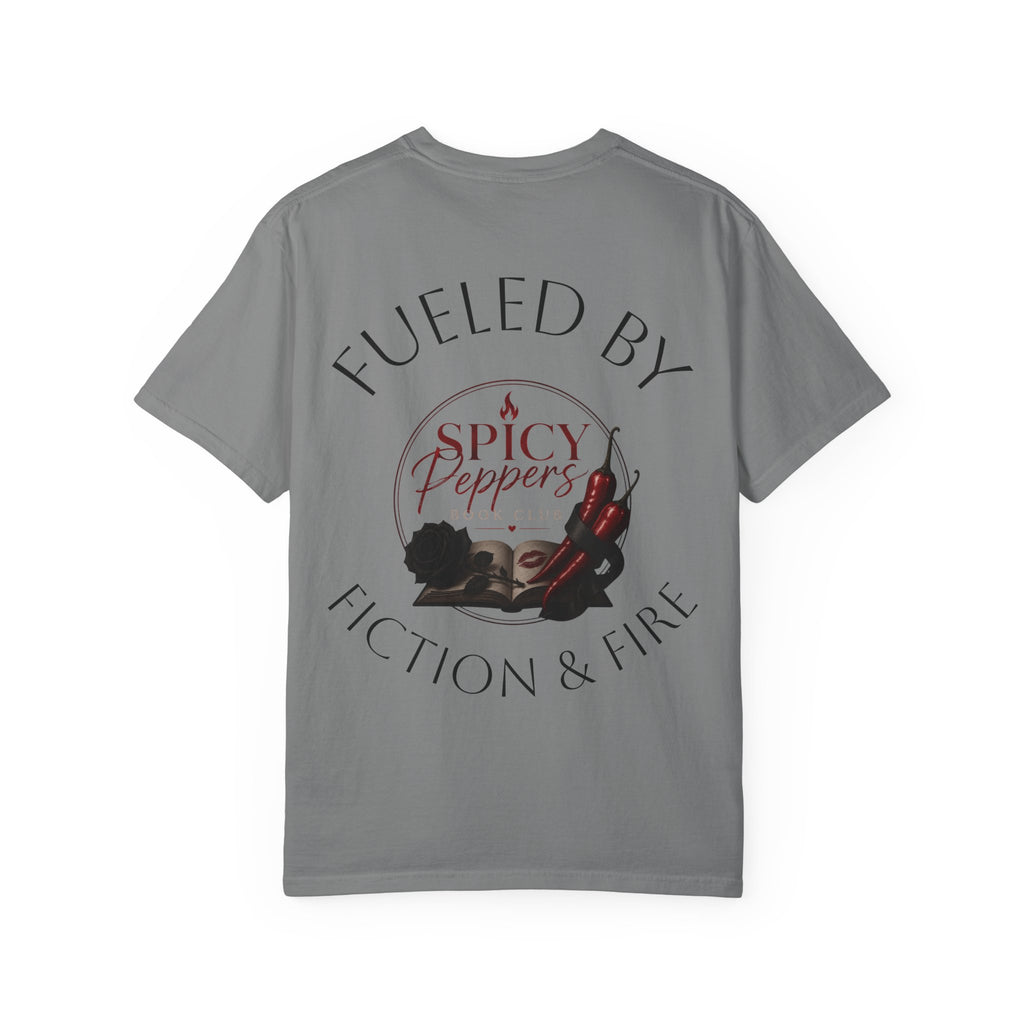 Fueled by Fiction & Fire T-Shirt — Spicy Peppers Book Club Tee