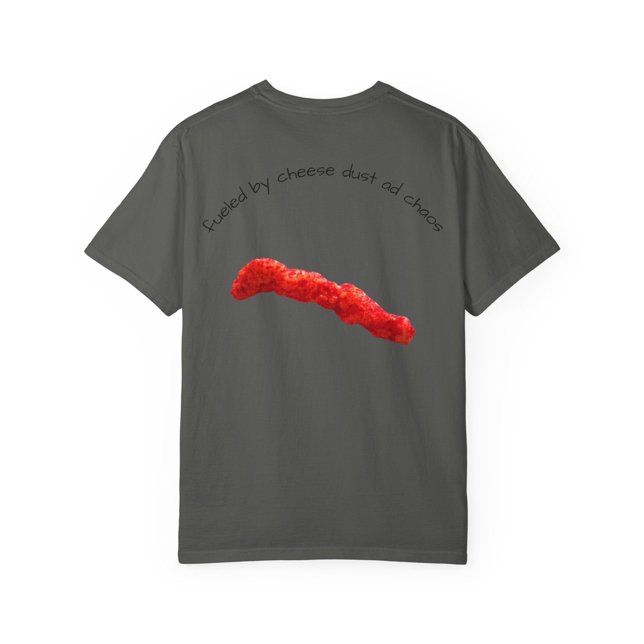 T-Shirt — "Smacked by Cheese Dust and Chaos" Graphic Tee (Snack Lover Novelty)