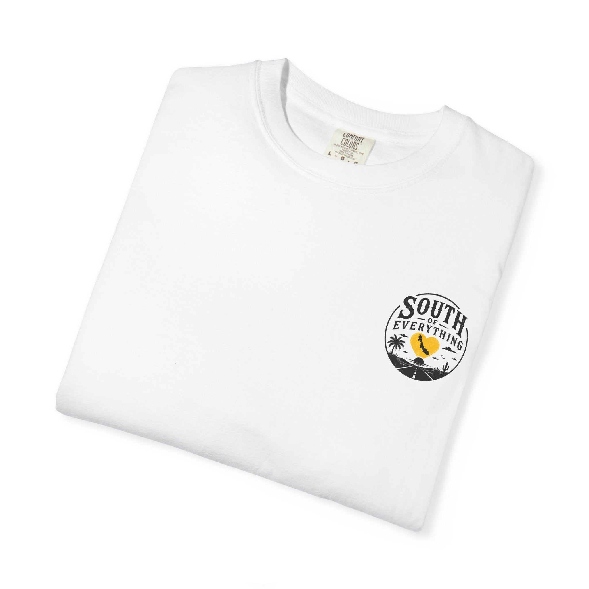 South of Everything sunset map T-shirt | palm tree road graphic