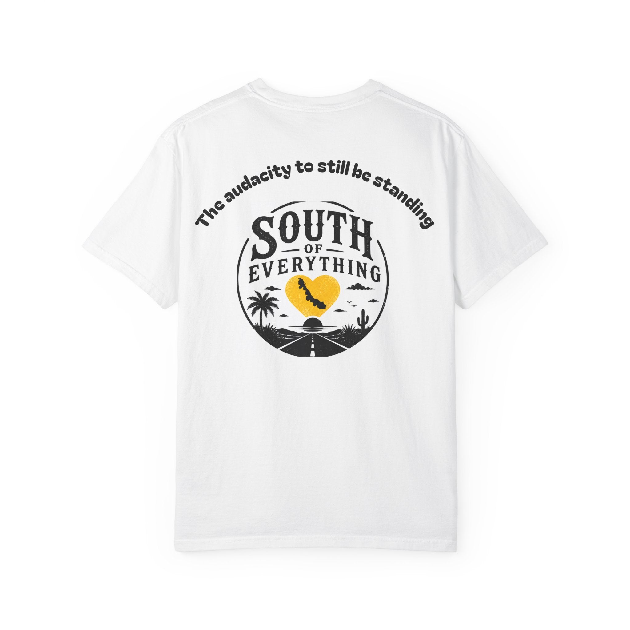 South of Everything sunset map T-shirt | palm tree road graphic