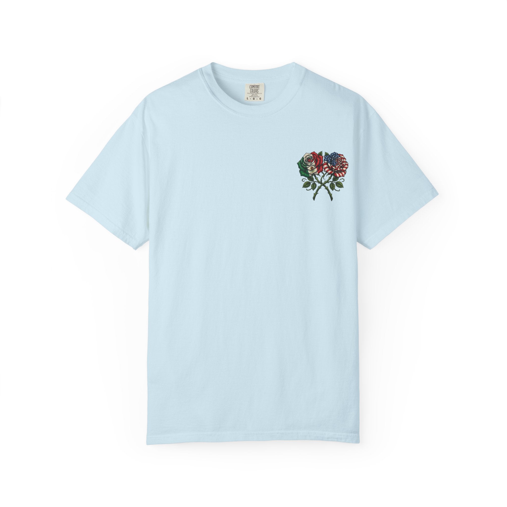 Flag Rose T-Shirt — American & Italian Flag Floral Graphic Tee
