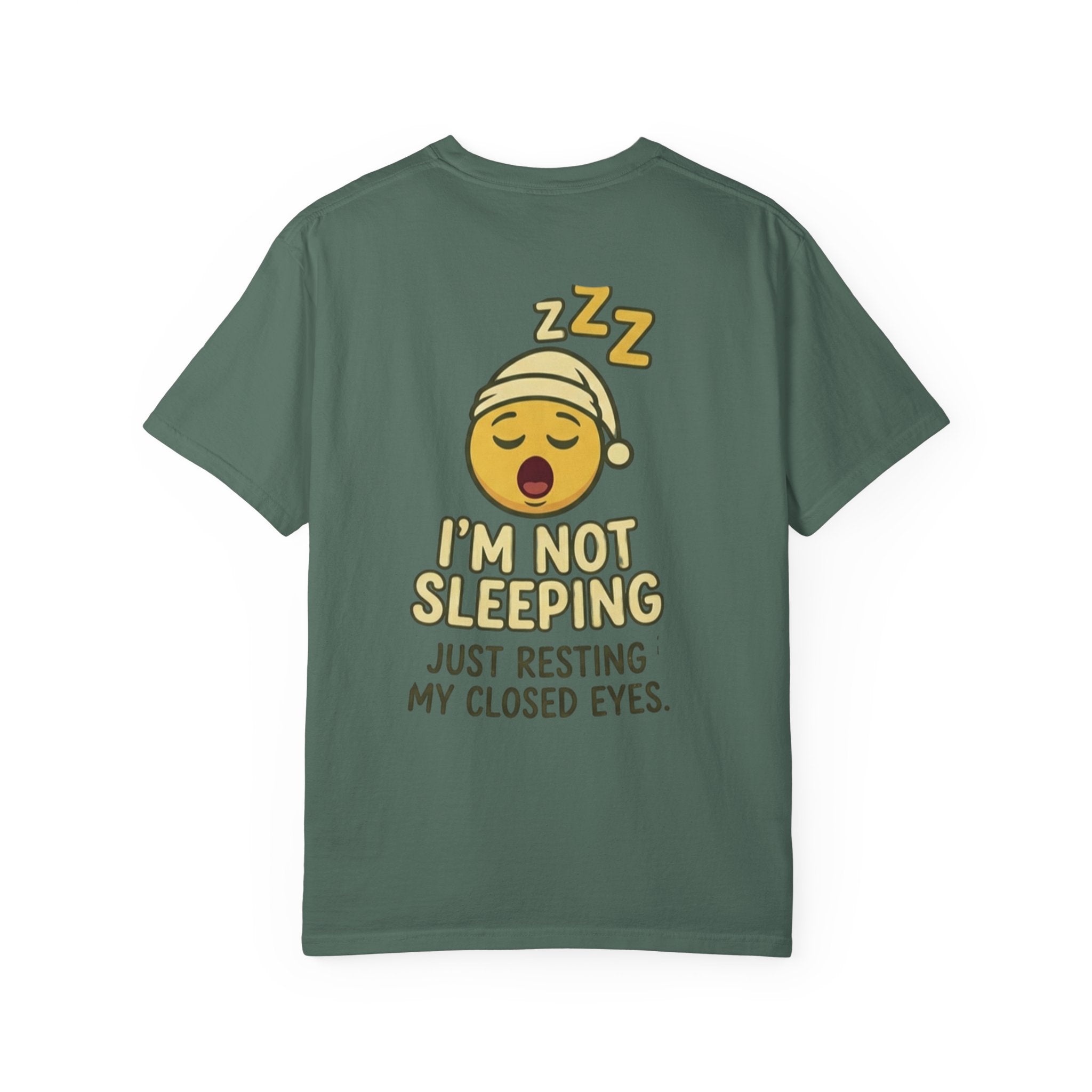 I'm Not Sleeping T-Shirt — Funny Emoji Sleep Tee (Just Resting My Closed Eyes)